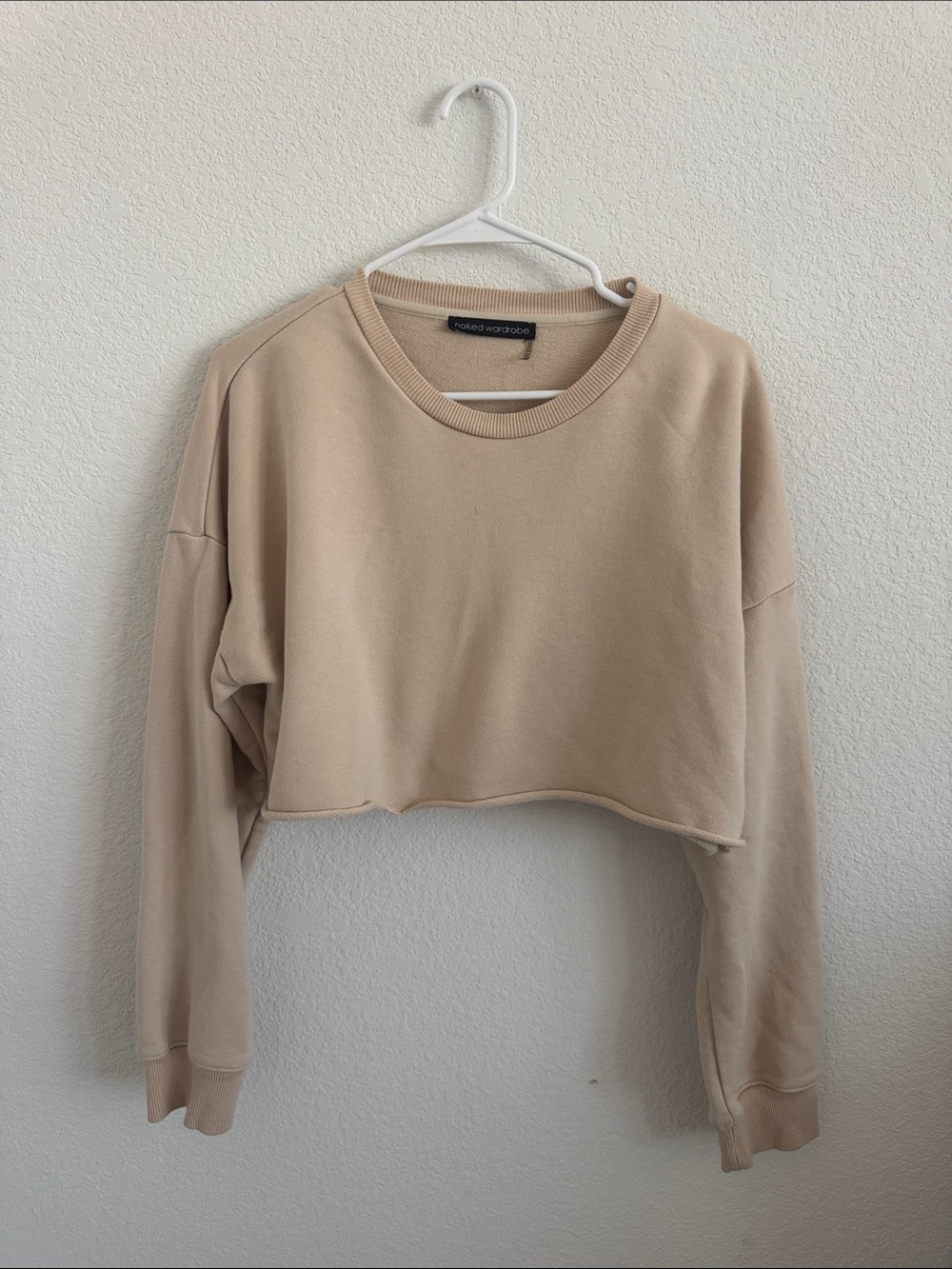 Naked Wardrobe Cropped Crewneck Sweatshirt - Beige
